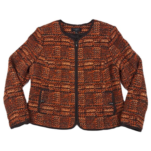Talbots Tweed Boucle Jacket Full Zip Wool 16P Preppy Old Money Lined Womens Rust - Picture 1 of 9